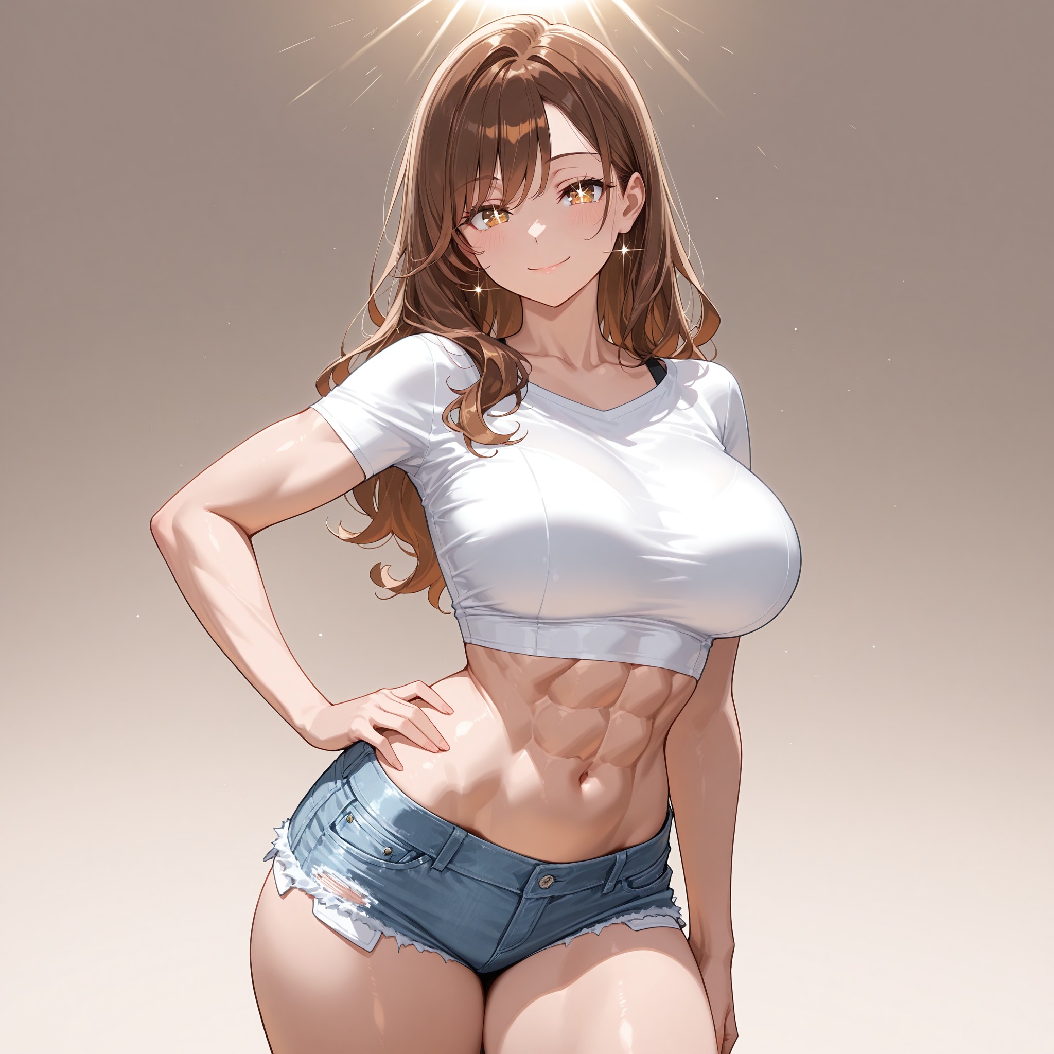 toned athletic body＝引き締まった筋肉質。腹筋うっすら、健康的でスポーティな色気