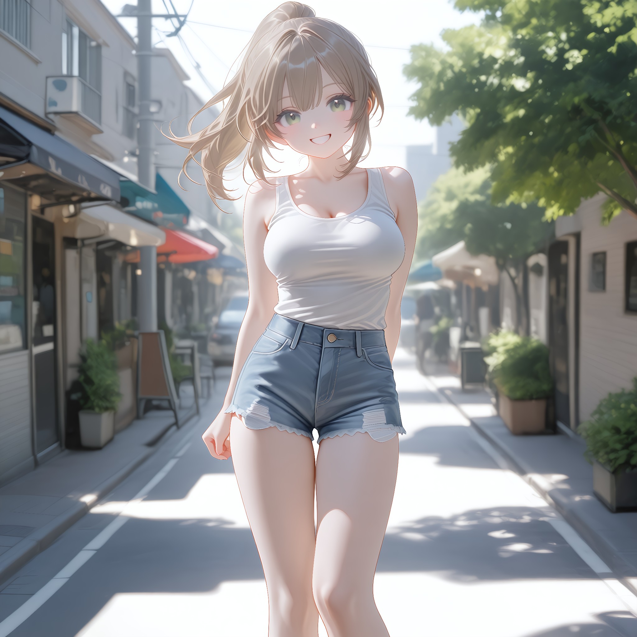 腰位置を上げたハイウエスト。脚長でスタイルUP。