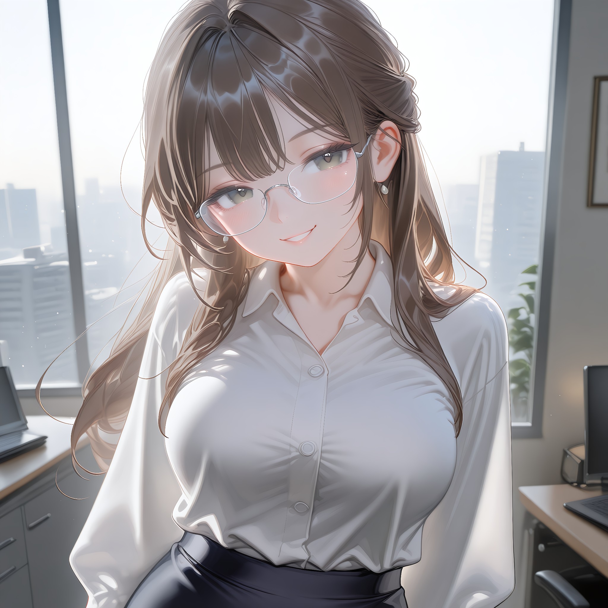 縁なしフレーム。クールで隙のない秘書系の知性。