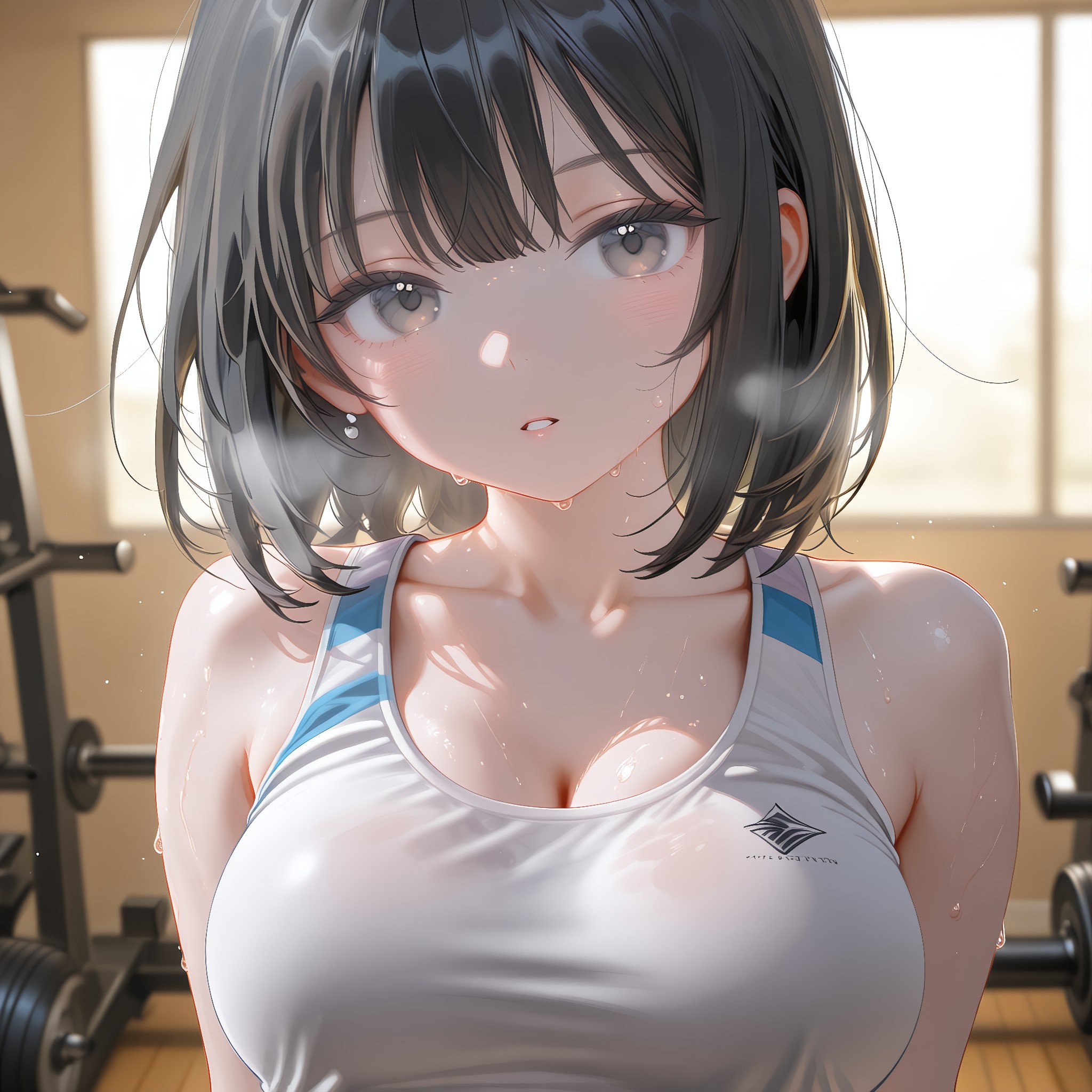 首筋ににじむ汗。運動後の生々しいリアル感。