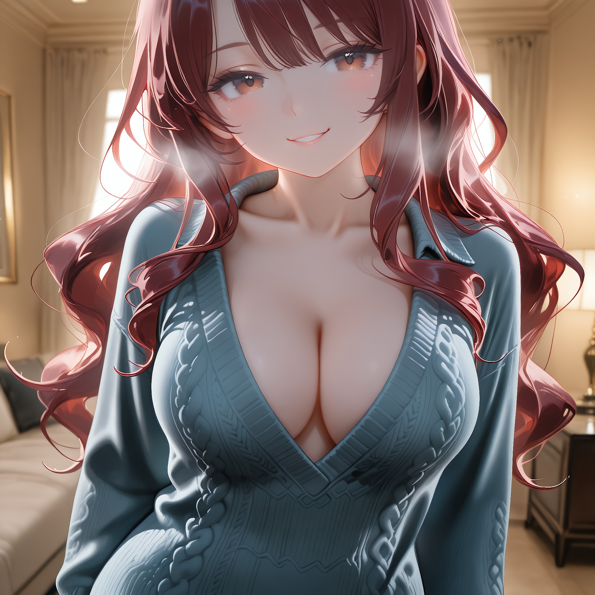 深Vの縦ライン。上品さを保った大人の谷間。