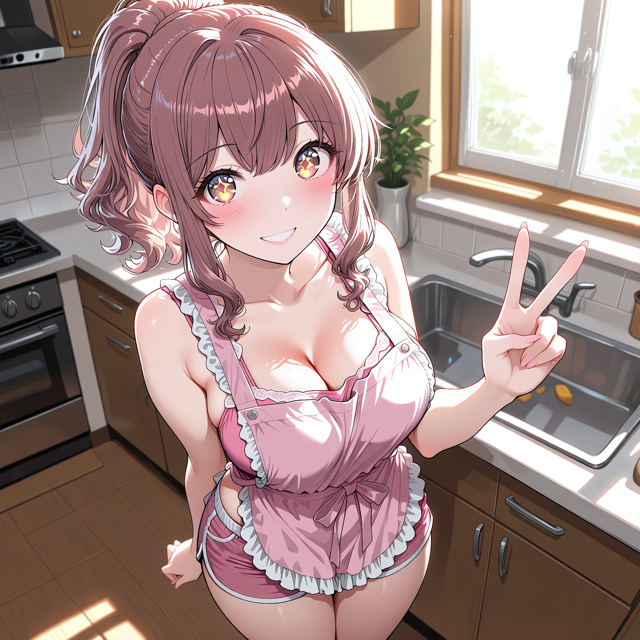 フリルエプロン。甘い家事着。